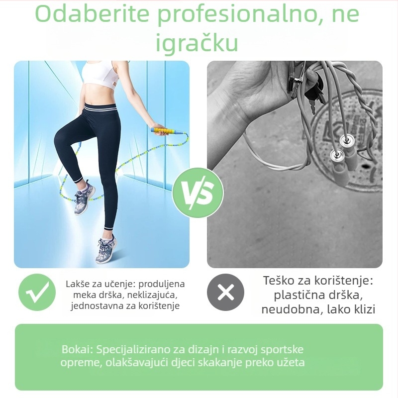 Prilagođeno bambusovo užad za preskakanje za djecu i učenike, sportsko i natjecateljsko užad za preskakanje, užad s mekanim perlicama za ispite iz tjelesnog, bez čvorova