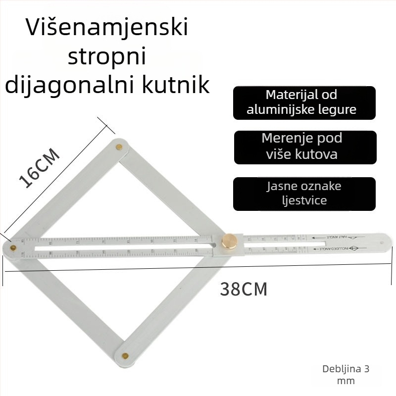 Integrirana kutna mjernica za stropne ugradnje i stolarske radove, raspon 0–170°, aluminijska legura