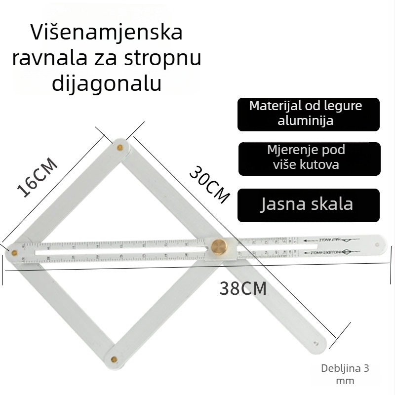 Integrirana kutna mjernica za stropne ugradnje i stolarske radove, raspon 0–170°, aluminijska legura