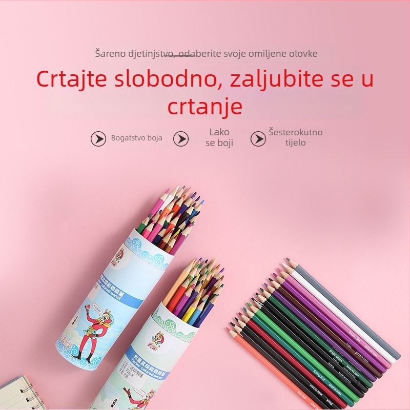 Great Sage 24 šarenih šestostraničnih bojica s tijelom od lipovog drveta, jezgra 3.0 mm, za crtanje