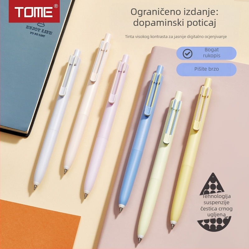 TOME Ograničeno izdanje gel olovke s klikanjem, crno karbonska boja, vrh od nehrđajućeg čelika, plastično kućište, za učenike