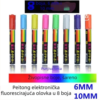 Petong LED elektronički fluorescentski marker za reklamu, 6mm/10mm, izbrisiv, 8 boja