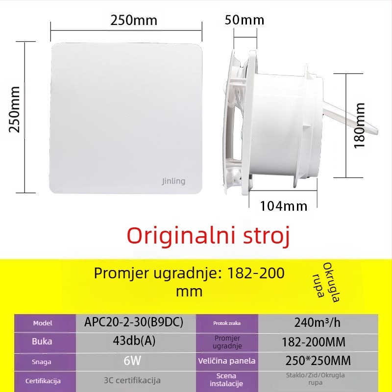 Golden Antelope 6/8-inčni stakleni prozorni ispušni ventilator, energetski štedljiv, tih rad, zidni montažni, model B9DC