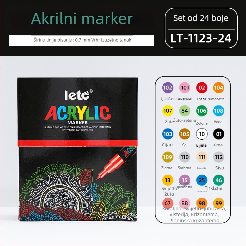 Le Tu akrilne markerice, POSCA-stil, za crtanje i grafite; vodotopni akrilni marker; setovi od 12 ili 24 boje.
