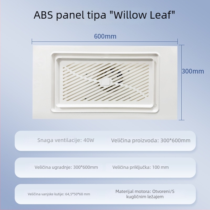 Integrirani stropni LED ventilator za kupaonicu s rasvjetom i ventilacijom, 2-u-1, dimenzije 300×300 mm