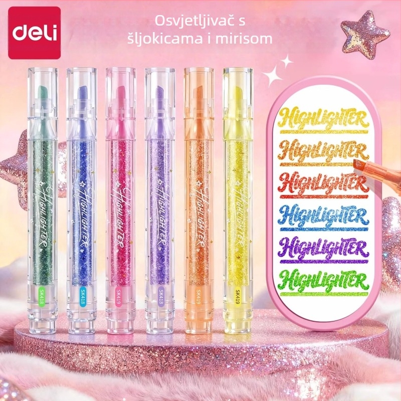 Deli SK418 Highlighter s glitterom za učenike – šareni marker za bilješke