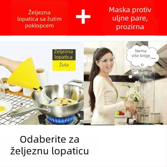 Set zaštite od prskanja ulja pri kuhanju — zaštitni štitnik, poklopac za špatulu, rukavice protiv opeklina