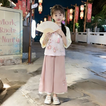 Hanfu set za djevojčice, ljeto 2026, tanak kineski Tang stil, s dugim rukavima
