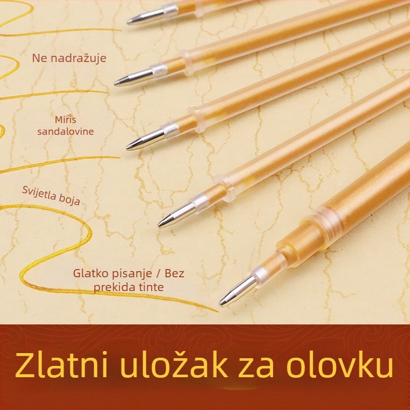 Set pisaćih olovaka za prijepis svetih tekstova sa sandalovim drvetom, velikim kapacitetom, zlatim vrhom i zamjenskim vrhovima