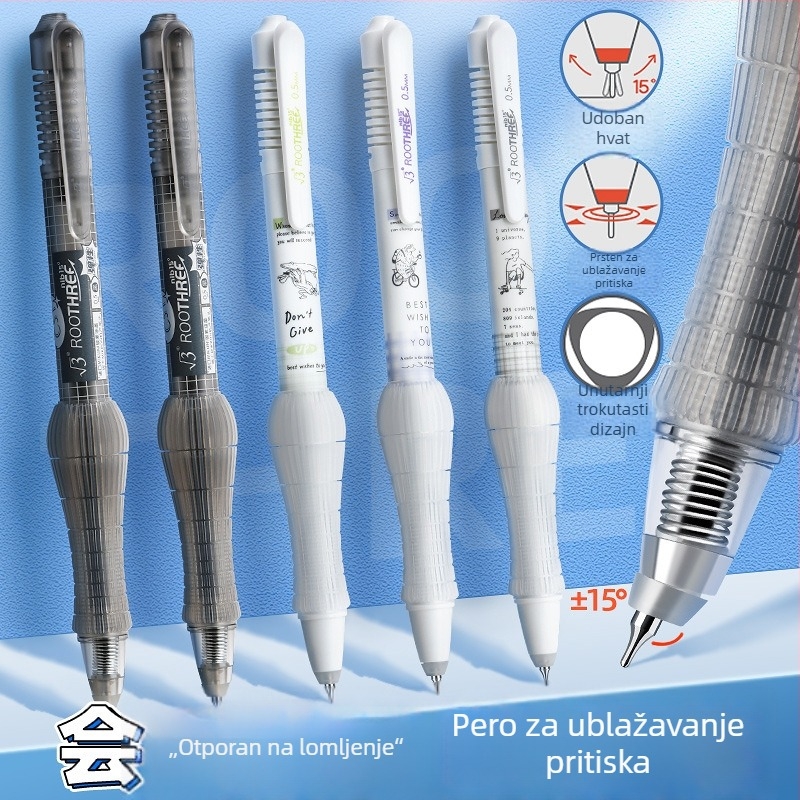 Reversal ergonomska gel olovka s mekom držačem, brzo sušeće crno gel tinta, mehanizam pritiskanja, vrh od nehrđajućeg čelika