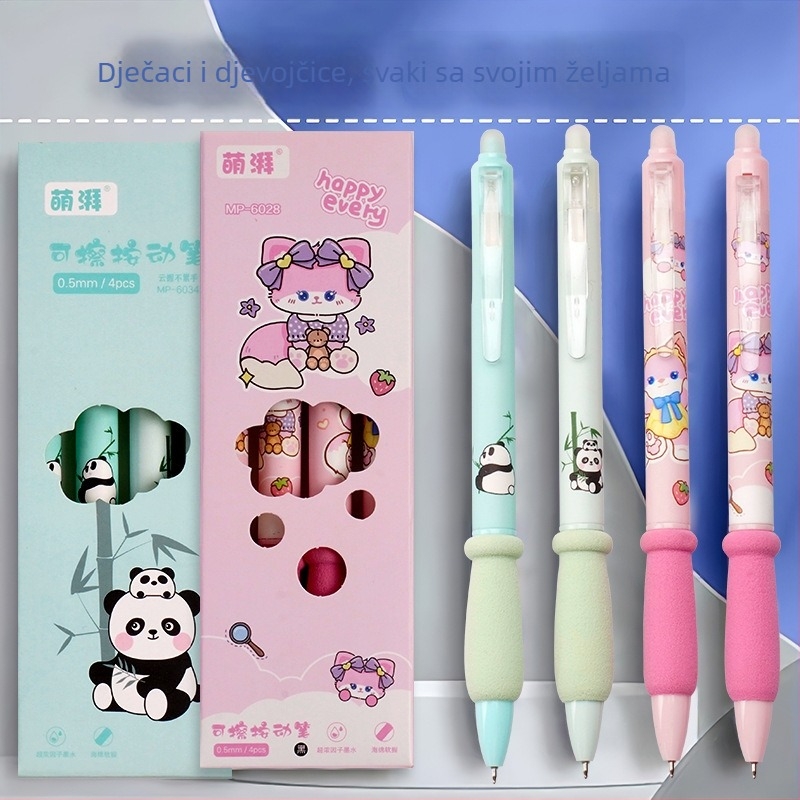 Gel pero s gumbom za brisanje, Little Panda i Little Fox, 0,5 mm, kristalno plava