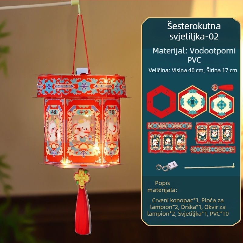 Novi lampion za Festival sredine jeseni za djecu, prenosni svjetleći dvorac lampion u stilu Hanfu, klasičan dizajn, DIY komplet