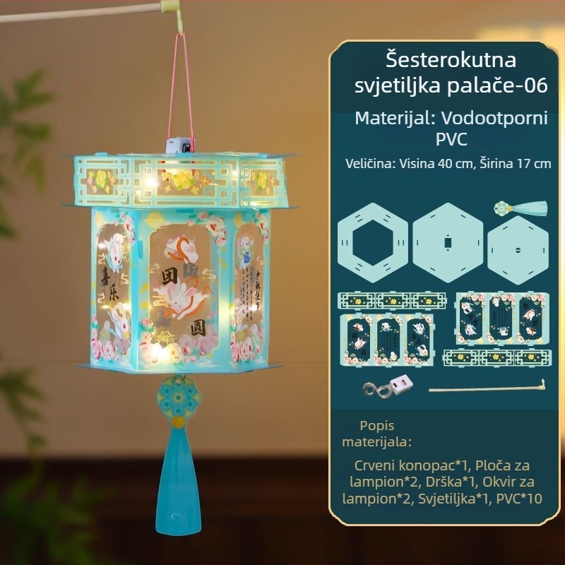 Novi lampion za Festival sredine jeseni za djecu, prenosni svjetleći dvorac lampion u stilu Hanfu, klasičan dizajn, DIY komplet
