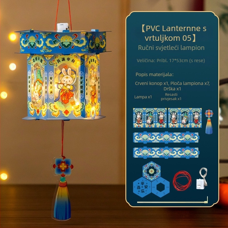 Novi lampion za Festival sredine jeseni za djecu, prenosni svjetleći dvorac lampion u stilu Hanfu, klasičan dizajn, DIY komplet