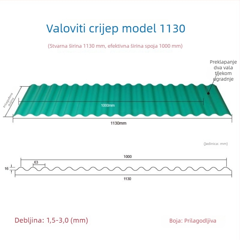 Plave PVC valovite plastične pločice za farme, krovove s izolacijom
