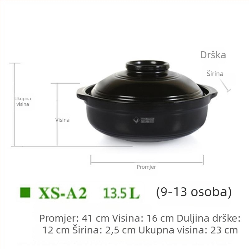 Keramička juha posuda Huaxia King Kong za otvoreni plamen i indukcijsku ploču, ravno dno, otporna na visoke temperature, neprijanjajuća, 2.1–4 L