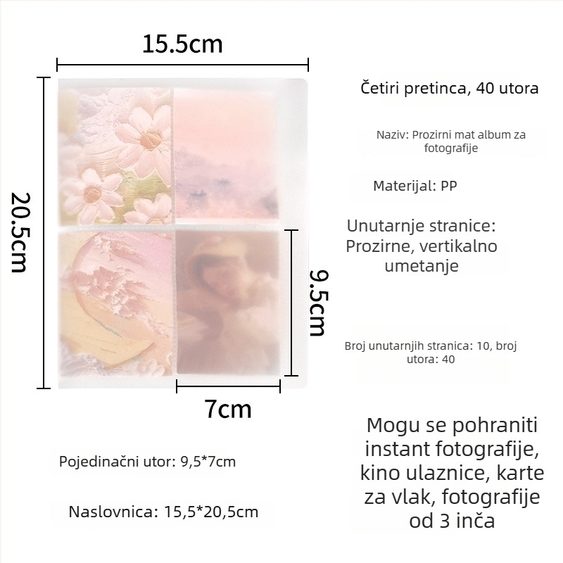 Fotoalbum za kartice promjera 3 inča, stranica s 4 kartice, mrežni raspored fotografija, kompaktno skladištenje kartica, Instagram stil
