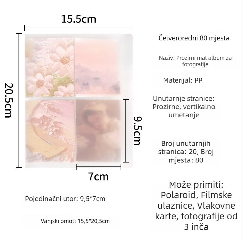 Fotoalbum za kartice promjera 3 inča, stranica s 4 kartice, mrežni raspored fotografija, kompaktno skladištenje kartica, Instagram stil