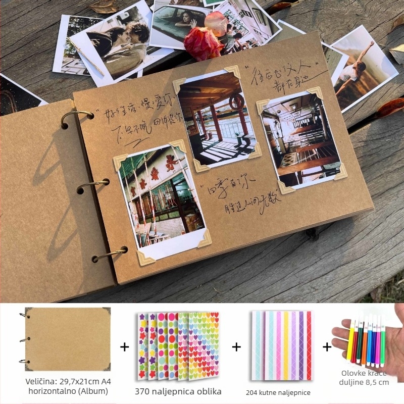 Fotoalbum od kraft papira, DIY ljepive stranice, skic-knjiga, za parove, razredne kolege i uspomene na maturu