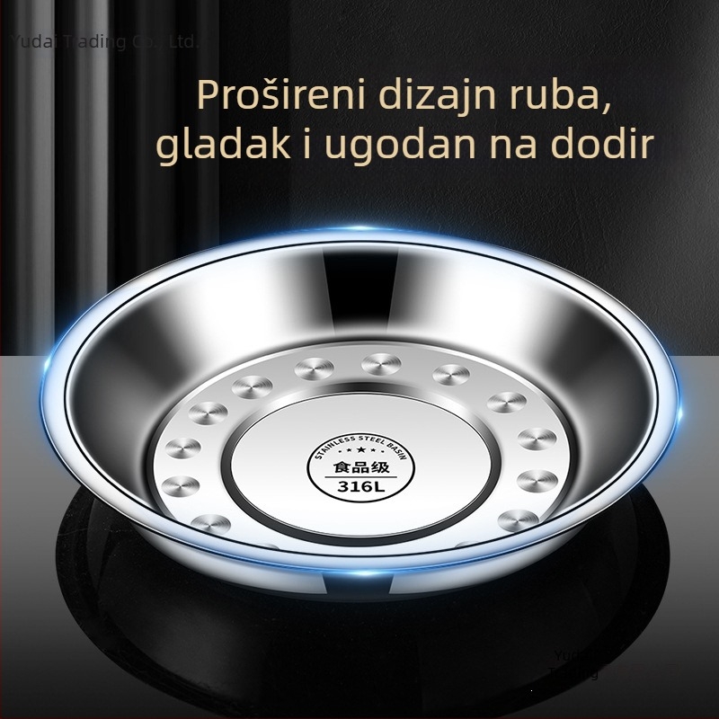 Kružni tanjur od 316L nehrđajućeg čelika, hrana klase, zadebljan, za kućnu kuhinju, tanjur za večeru i roštilj