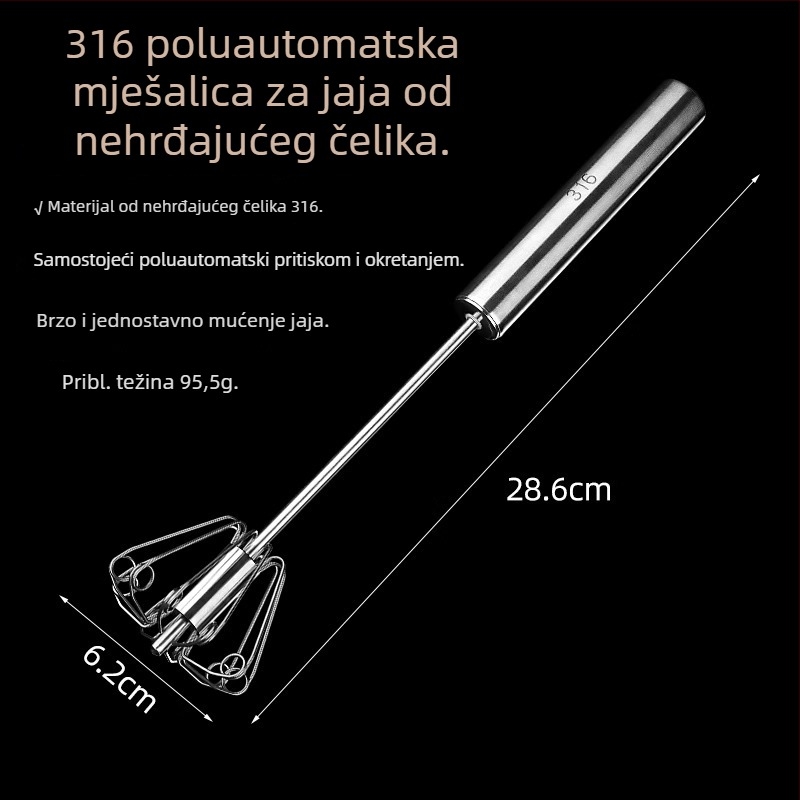 Youqin 316 nehrđajući čelik poluautomatski tučak za jaja, ručni miješalac za jaja, vrhnje i tijesto
