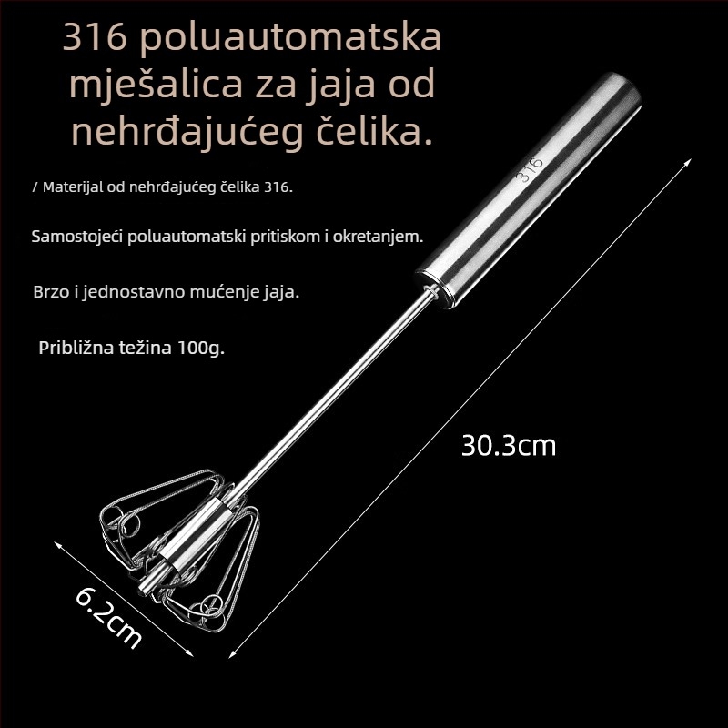 Youqin 316 nehrđajući čelik poluautomatski tučak za jaja, ručni miješalac za jaja, vrhnje i tijesto