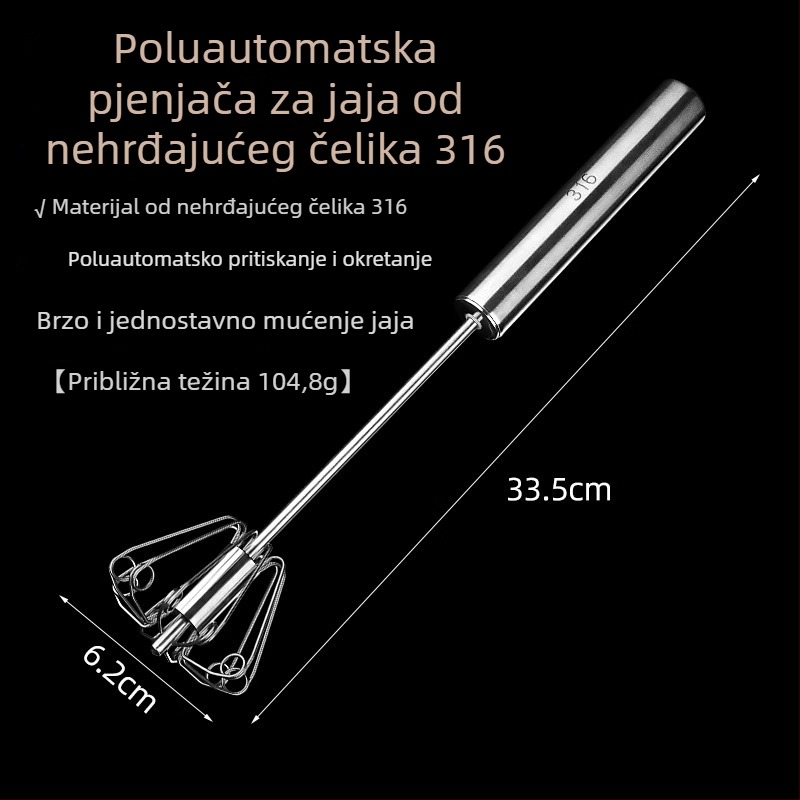 Youqin 316 nehrđajući čelik poluautomatski tučak za jaja, ručni miješalac za jaja, vrhnje i tijesto