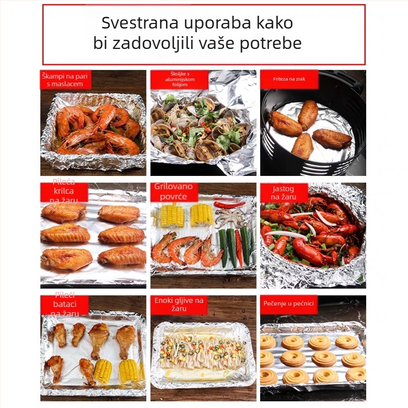 Aluminijska folija za air fryer, kvaliteta hrane, debela, za pećnicu, veliki rol