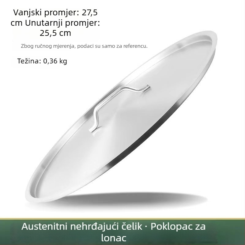 Izuzetno debeli poklopac od 304 nehrđajućeg čelika za vedro za juhu, plosni kružni poklopac, prehrambena kvaliteta