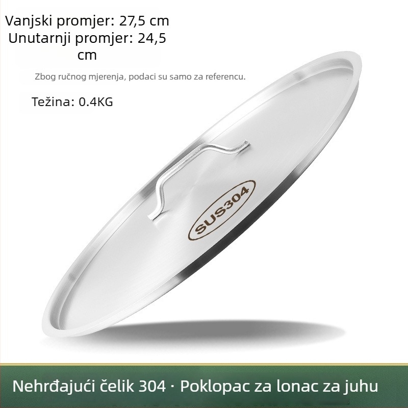 Izuzetno debeli poklopac od 304 nehrđajućeg čelika za vedro za juhu, plosni kružni poklopac, prehrambena kvaliteta