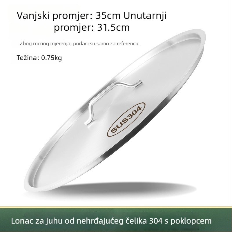 Izuzetno debeli poklopac od 304 nehrđajućeg čelika za vedro za juhu, plosni kružni poklopac, prehrambena kvaliteta