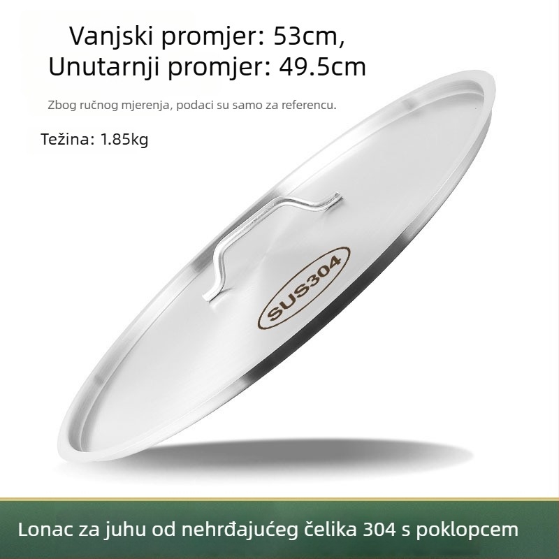 Izuzetno debeli poklopac od 304 nehrđajućeg čelika za vedro za juhu, plosni kružni poklopac, prehrambena kvaliteta