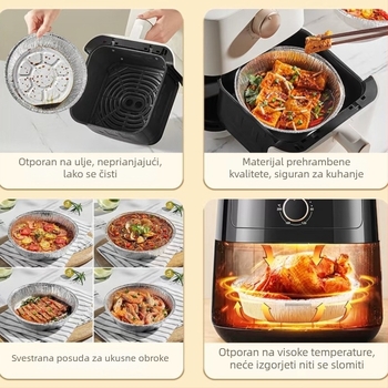 Aluminijska folija posuda za air fryer, otporna na masnoću, kompatibilna s pećnicom, višekratna uporaba
