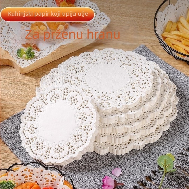 Papir za upijanje masnoće za prženje i pečenje, papir za pećenje s čipkastim rubom, okrugla podloga s cvjetnim uzorkom za torte i pizze, za pećnicu