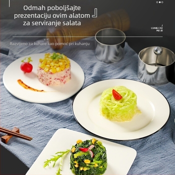Okrugli kalup od nehrđajućeg čelika za hladna jela, inovativan način posluživanja s ljubičastom rižom i taro pireom