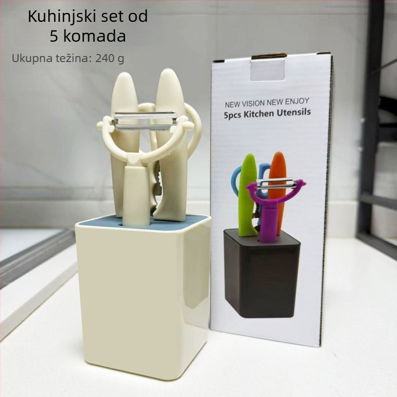 Set kuhinjskih alata: nož za voće, nož za guljenje, nehrđajući čelični miješalica za jaja, kuhinjske škare, otvarač za boce i set za pohranu