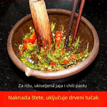 Keramički mortar i tučak za kućnu upotrebu – mljevenje češnjaka i ljutih papričica, tradicionalni stil