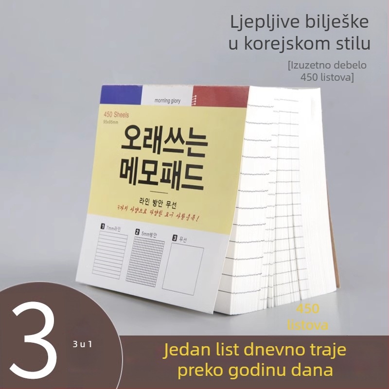 Tri u jedan bilježnica u INS stilu, korejske inspiracije za učenike, kreativni odvojivi listići za učenje, visoka estetska privlačnost, bez ljepila