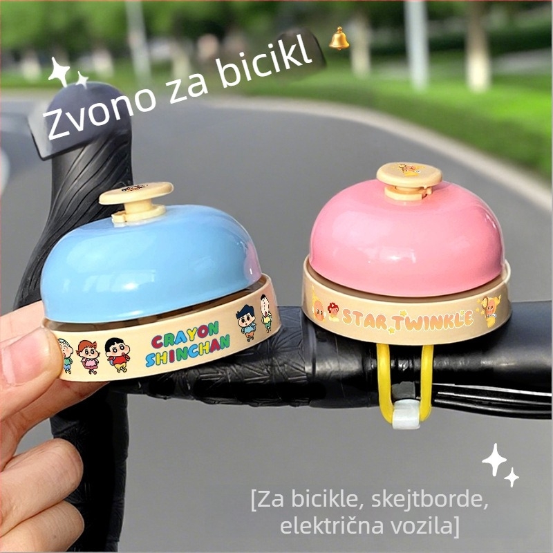 Zvončić za upravljač bicikla, super glasno zvoni, sladak crtani dizajn, visoka estetska vrijednost, univerzalan za skutere i balans bicikle, ručno pritisnuti zvončić