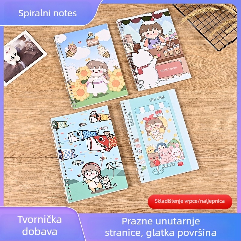 A5/B5 bilježnica s odvojivim listovima, dvostrukim spiralnim vezivanjem, anime kawaii stil