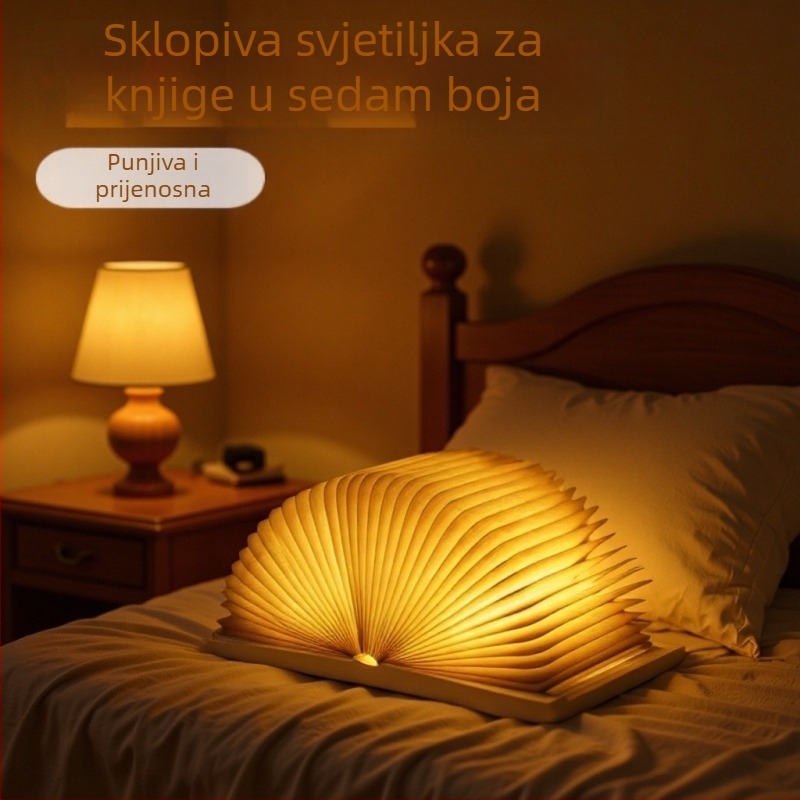 LED drvena lampica u obliku knjige, sklopaiva stolna lampa s USB punjenjem, noćna svjetiljka za spavaću sobu, ugodna atmosfera