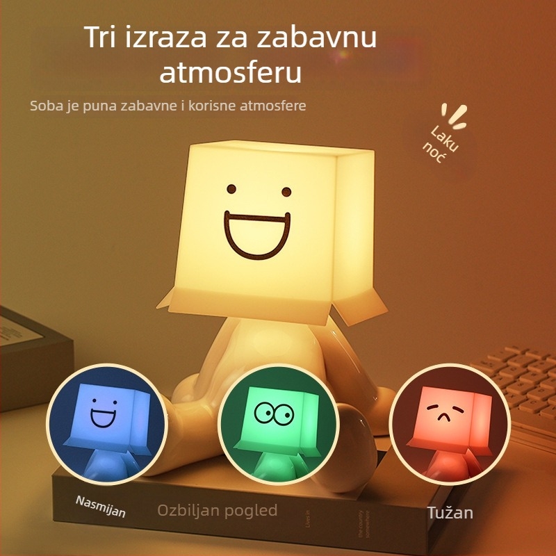 RGB stolna lampa s višebojnim osvjetljenjem, slatka mala figurica u sjedećem položaju, USB napajanje
