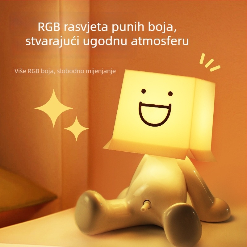 RGB stolna lampa s višebojnim osvjetljenjem, slatka mala figurica u sjedećem položaju, USB napajanje