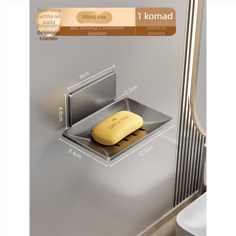 Zidni držač sapuna od svemirskog aluminija, s odvodom vode, bez bušenja