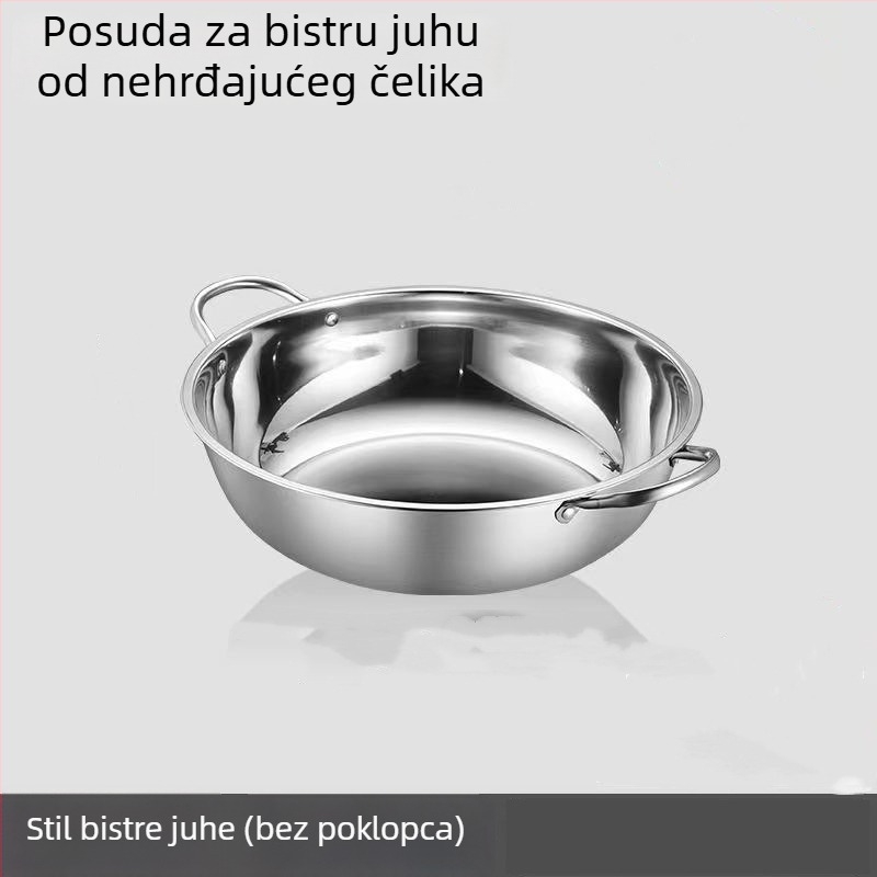 Nerđajući čelični lonac za hot pot s podijeljenim prostorom za dva okusa, 28 cm, s dvostrukim ručkama i poklopcem, za kućnu i komercijalnu upotrebu