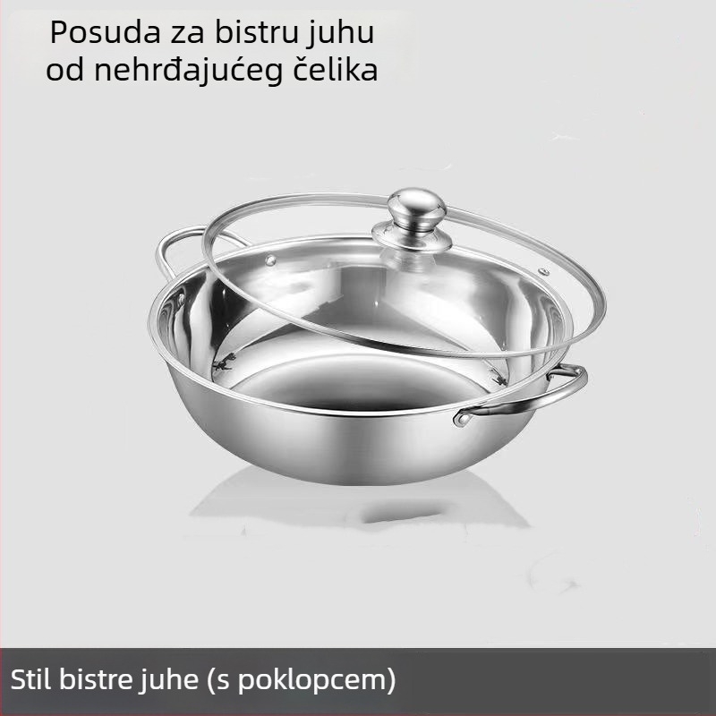 Nerđajući čelični lonac za hot pot s podijeljenim prostorom za dva okusa, 28 cm, s dvostrukim ručkama i poklopcem, za kućnu i komercijalnu upotrebu