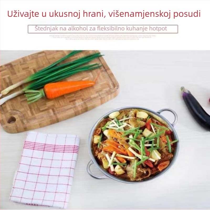 Nehrđajući čelični suh lonac za kuhanje s debelim dnom, kapacitet 2,1–4 L, pogodan za štednjak i vanjsku upotrebu