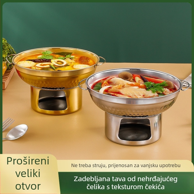 Nerđajući čelik zlatne boje, Tajlandska Tom Yum Goong posuda za vrući lonac i suhi lonac, lonac za goveđi brisket uz čvrsti alkoholni štednjak