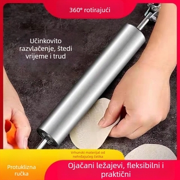 Veliki kućni valjak za tijesto, za listove za knedle i peciva, od nehrđajućeg čelika 304