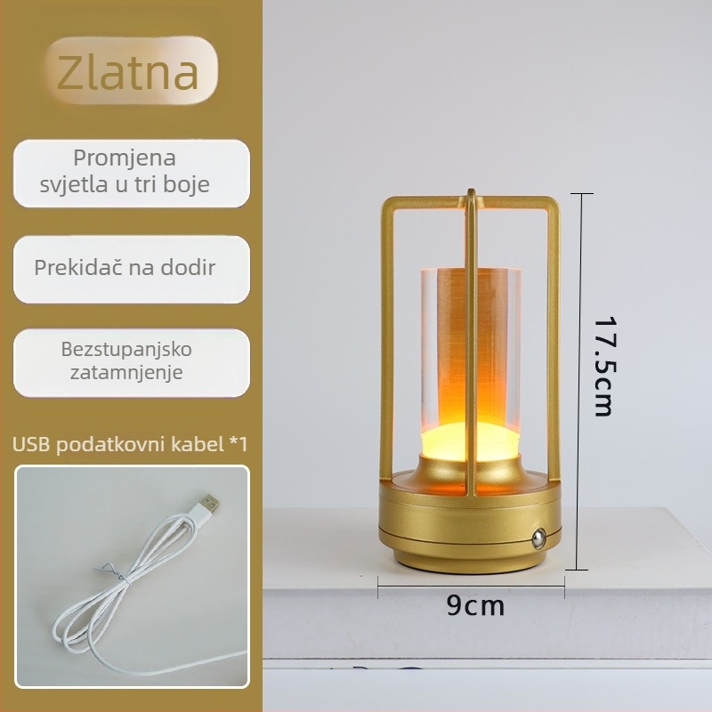 USB LED noćna svjetiljka s dodirnim upravljanjem intenziteta, akrilno sjenilo — nordijskog stila stolna/noćna lampa, ugrađena baterija